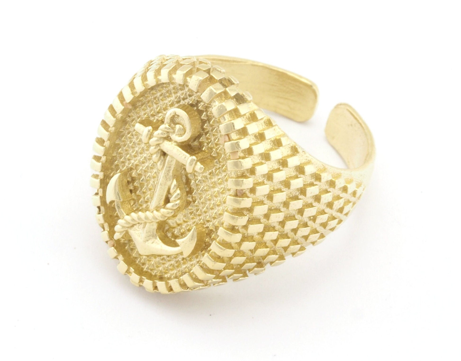 Anchor Nautical Signet Adjustable Ring Raw brass (9US - 12US inner size) OZ4735