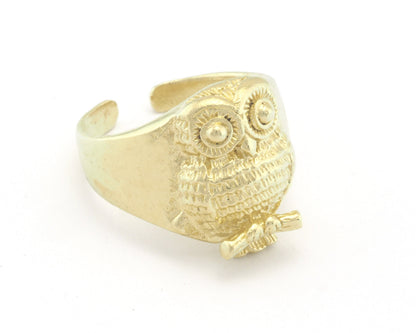 Owl Bird Signet Adjustable Ring Raw brass (10US - 13US inner size) OZ4736