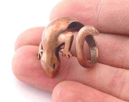 Lizard Animal Adjustable Ring Antique copper plated Brass (18mm 7.5US inner size) OZ3846