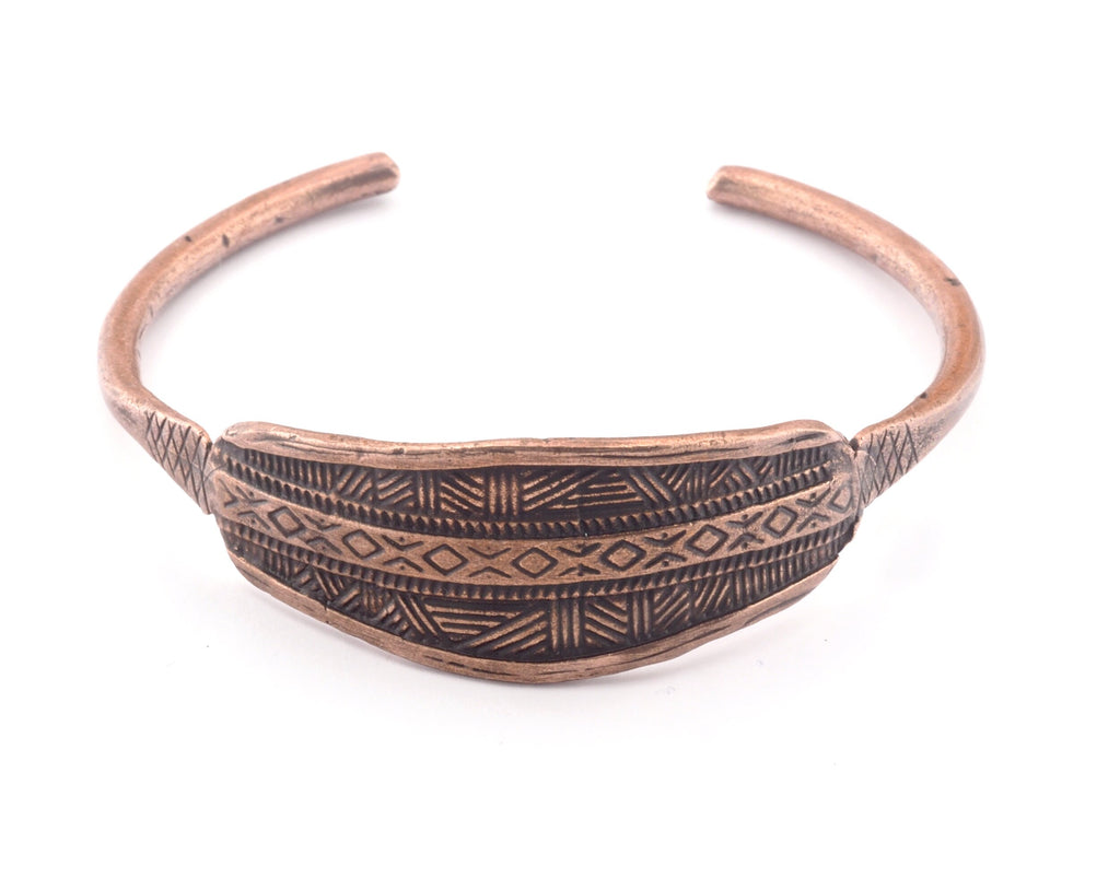 Ethnic Textured Bracelet Antique Copper Plated Brass (64mm inner size - Adjustable ) OZ3154