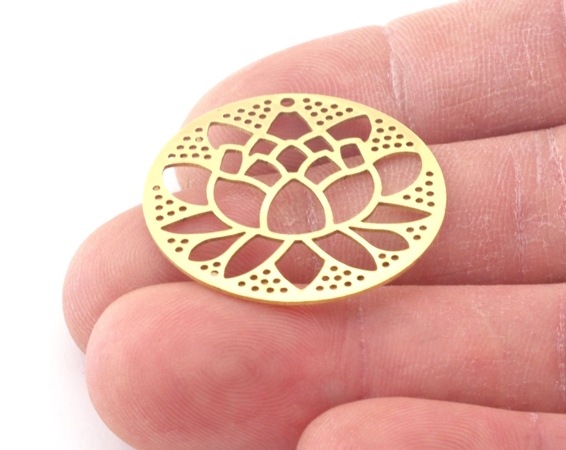 Lotus Flower Round Charms Pendant Raw Brass 30mm 0.6 mm 1 hole chams 4763