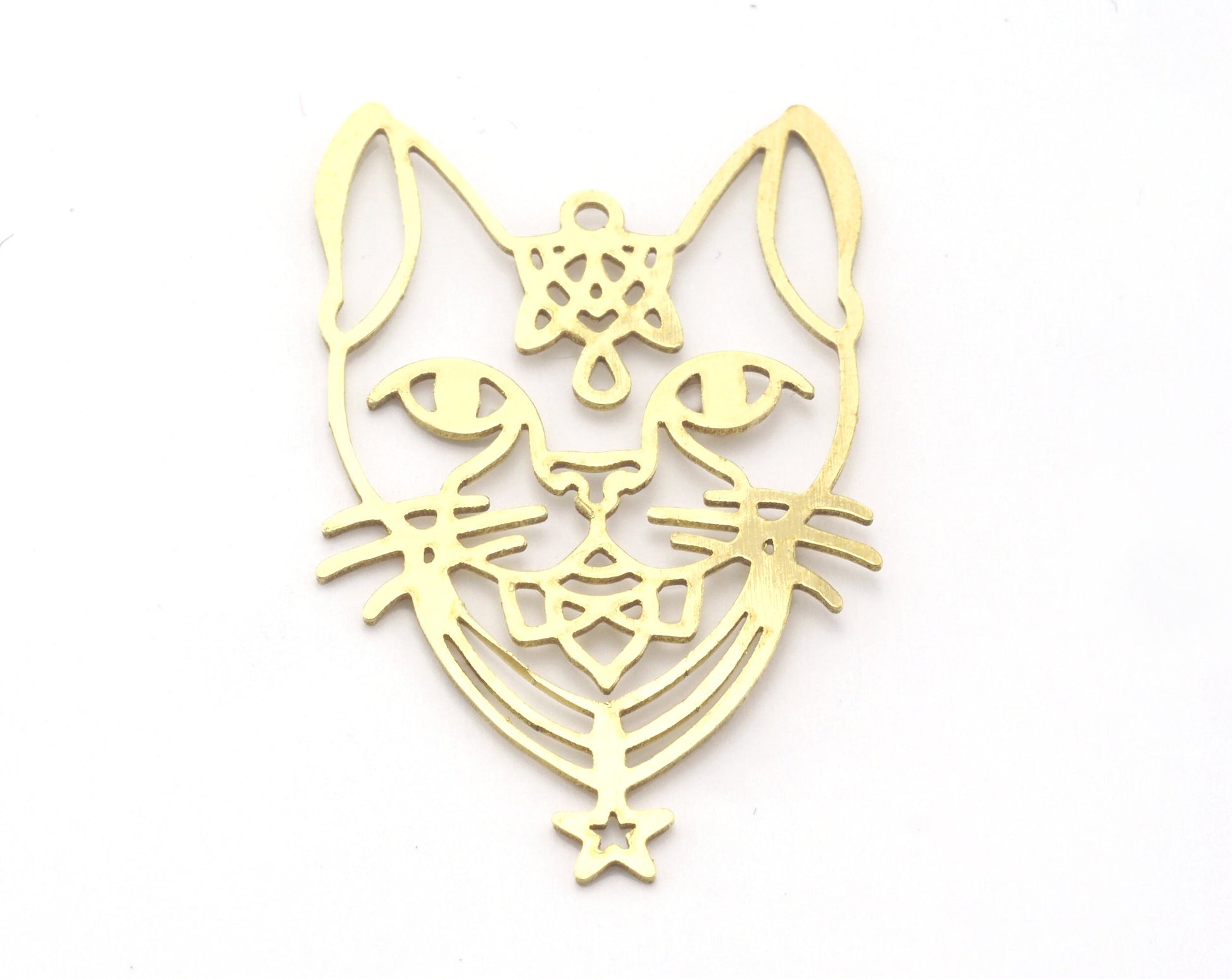 Cat Charms Pendant Raw Brass 40x24mm 0.6 mm 1 hole chams 4763