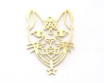 Cat Charms Pendant Raw Brass 40x24mm 0.6 mm 1 hole chams 4763