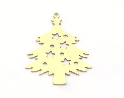 Tree Pine Charms Pendant Raw Brass 40x29mm 0.6 mm 1 hole chams 4728