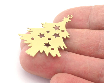 Tree Pine Charms Pendant Raw Brass 40x29mm 0.6 mm 1 hole chams 4728