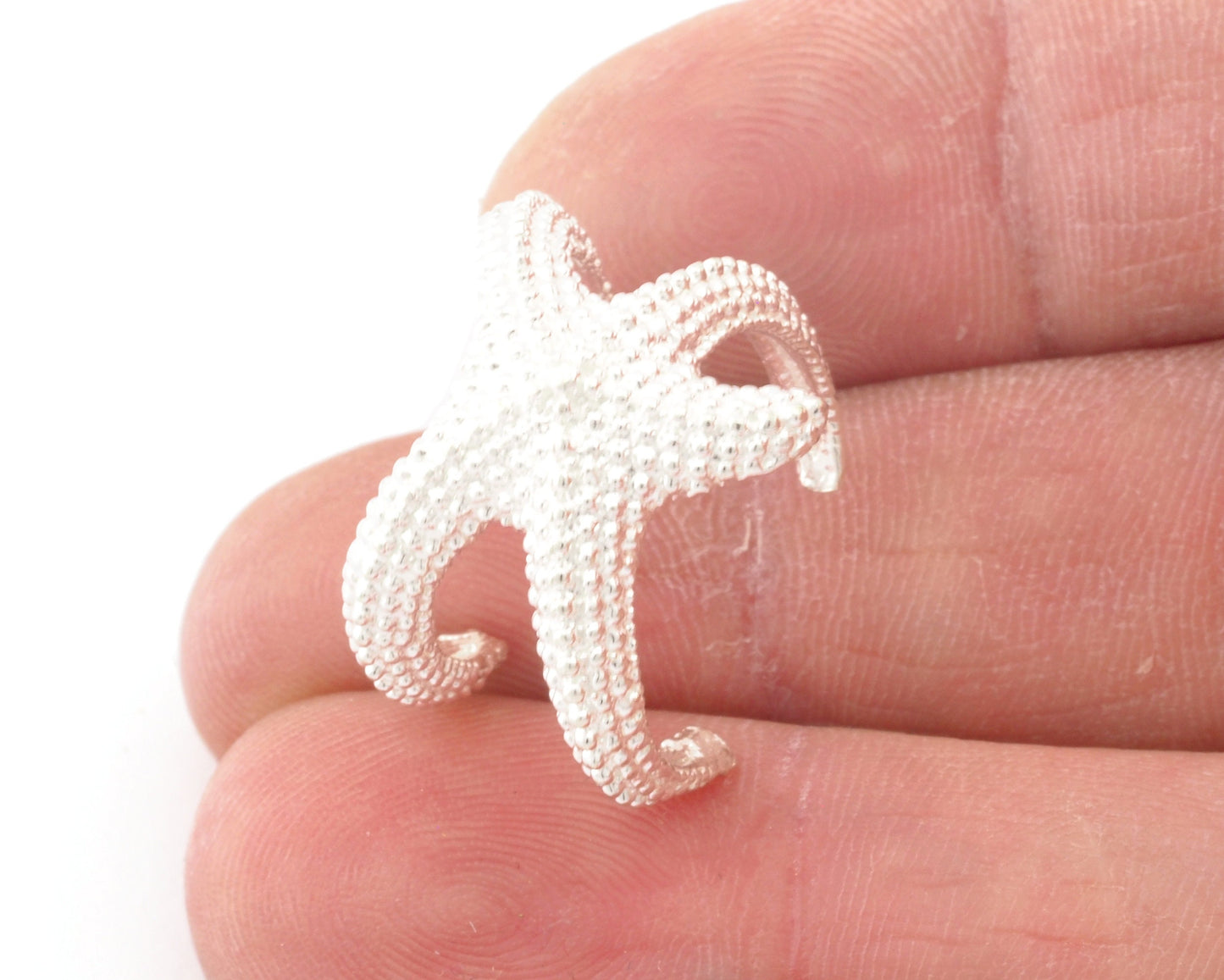 Starfish Adjustable Ring Shiny Silver Plated brass (18mm 8US inner size) OZ3065