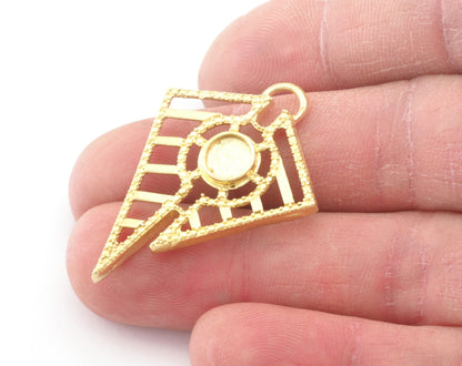 Kite Symbol Setting Blank Pendant Raw, Shiny, Antique Silver , Gold Plated Brass 39mm 1.5mm thickness Charms OZ4773