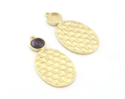 Oval Setting Blank Pendant Woven Textured Raw, Shiny, Antique Silver , Gold Plated Brass 42mm 1.5mm thickness 4777