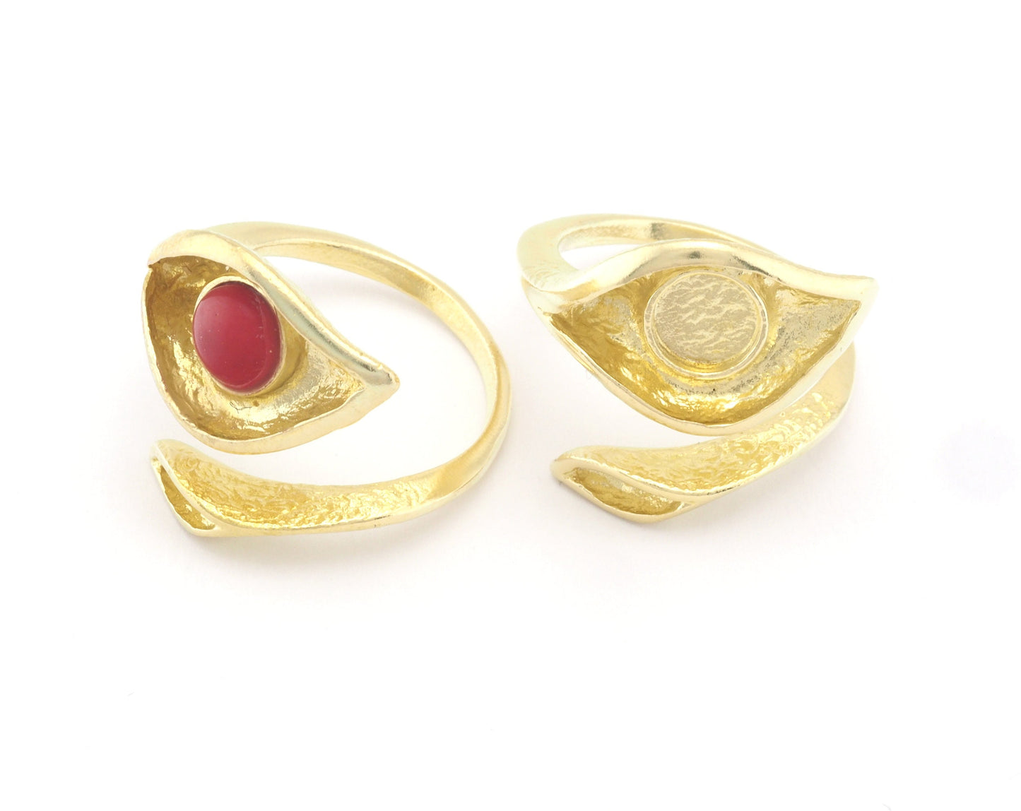 Leaf Eye Ring Adjustable Ring Bezel Raw Brass, Antique silver, Shiny Silver, Shiny Gold 6 mm Round Setting (7US - 9USinner size ) 4783