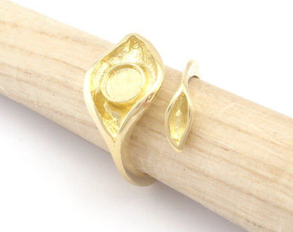 Leaf Eye Ring Adjustable Ring Bezel Raw Brass, Antique silver, Shiny Silver, Shiny Gold 6 mm Round Setting (7US - 9USinner size ) 4783