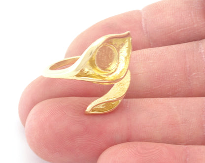 Leaf Eye Ring Adjustable Ring Bezel Raw Brass, Antique silver, Shiny Silver, Shiny Gold 6 mm Round Setting (7US - 9USinner size ) 4783