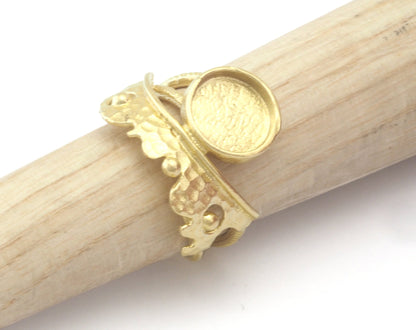 Round Blank Adjustable Ring Half Bezel Raw Brass, Antique silver, Shiny silver, Shiny gold plated 10 mm Setting (7US - 9USinner size ) 4789