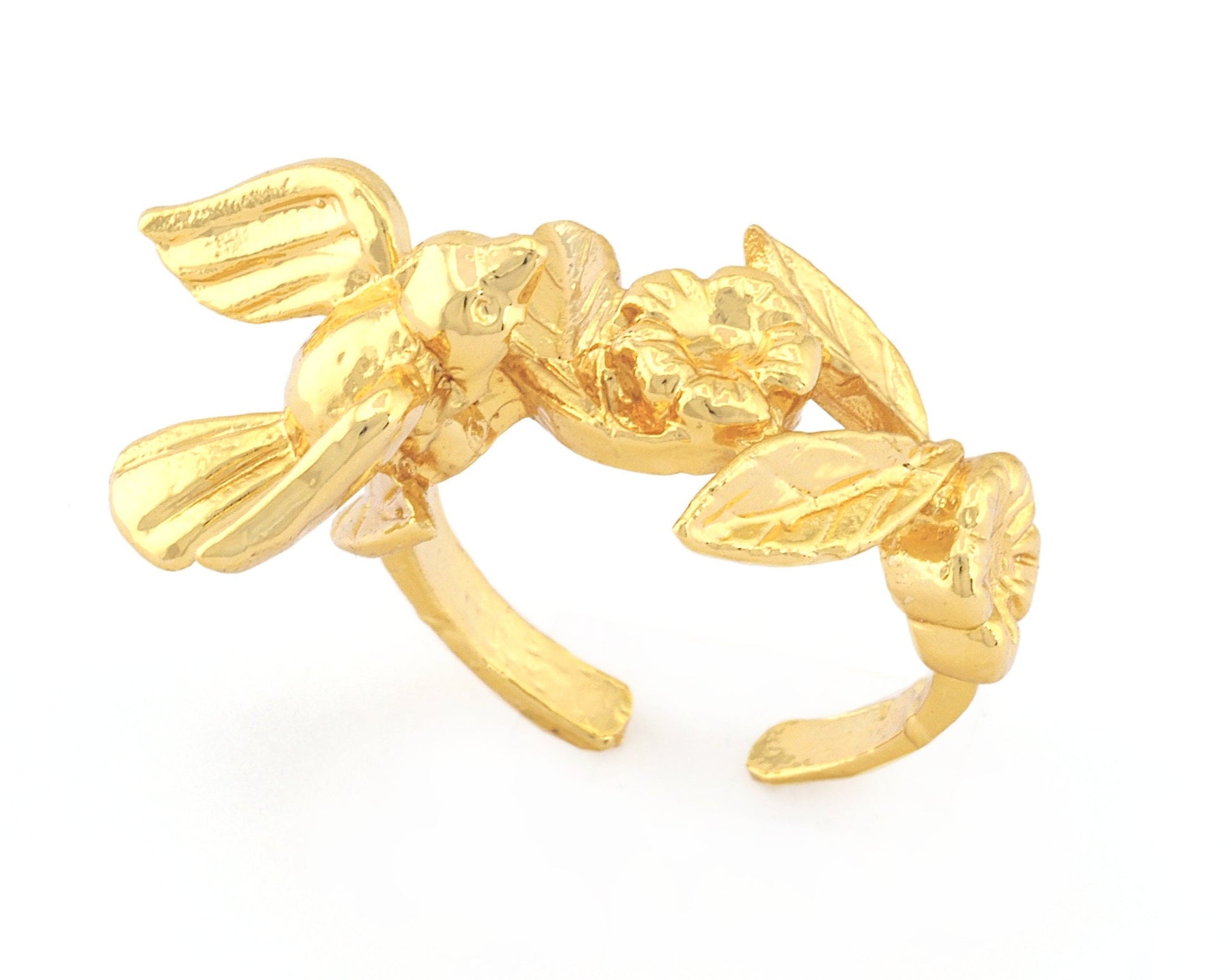 Bird Flower Adjustable Ring Shiny Gold Plated brass (17.5mm 7US inner size) OZ2636 ring25