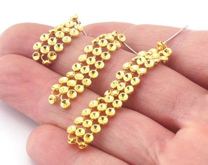 Dangle Stud Cup Discs Earring Base Blank Bezel Settings Shiny gold Plated Brass 57-40-25mm findings (3mm blanks) 4760