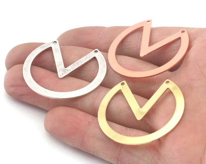 Pizza Slice Geometric Cut Circle Charms 2 holes Raw Brass - Antique silver - Raw Copper 34x37mm 0.8mm thickness Findings OZ3937-280