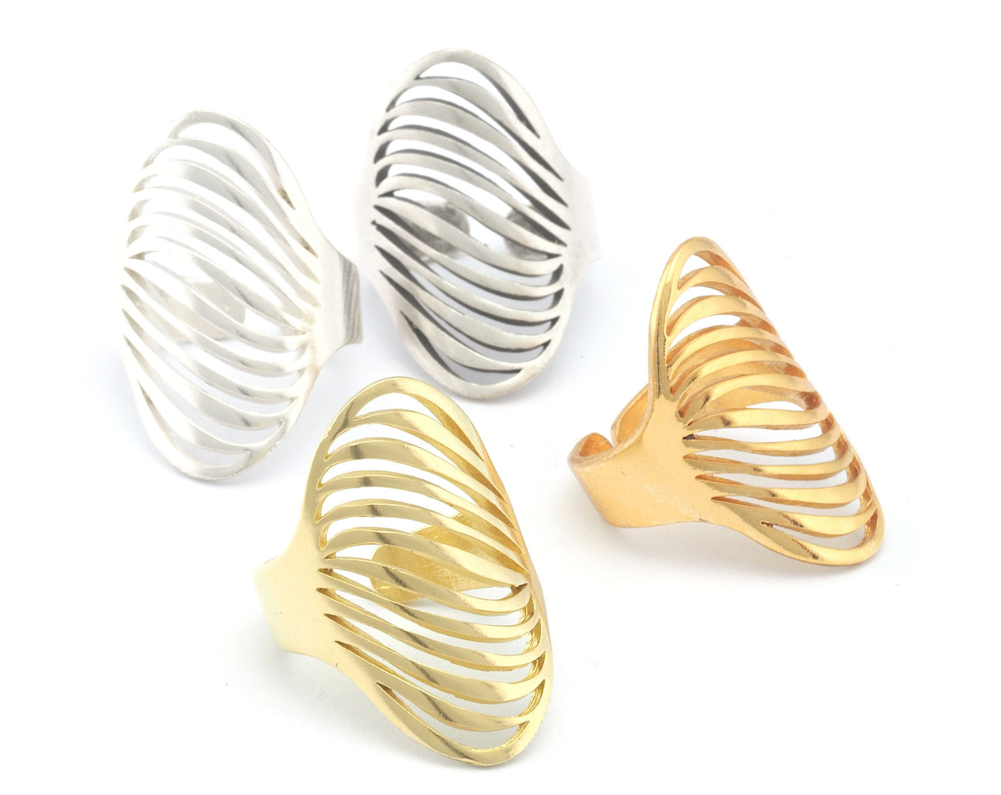 Line Wave Oval Adjustable Ring Raw Brass - Antique silver - Shiny Silver - Shiny Gold (7US 9US inner size) OZ4746