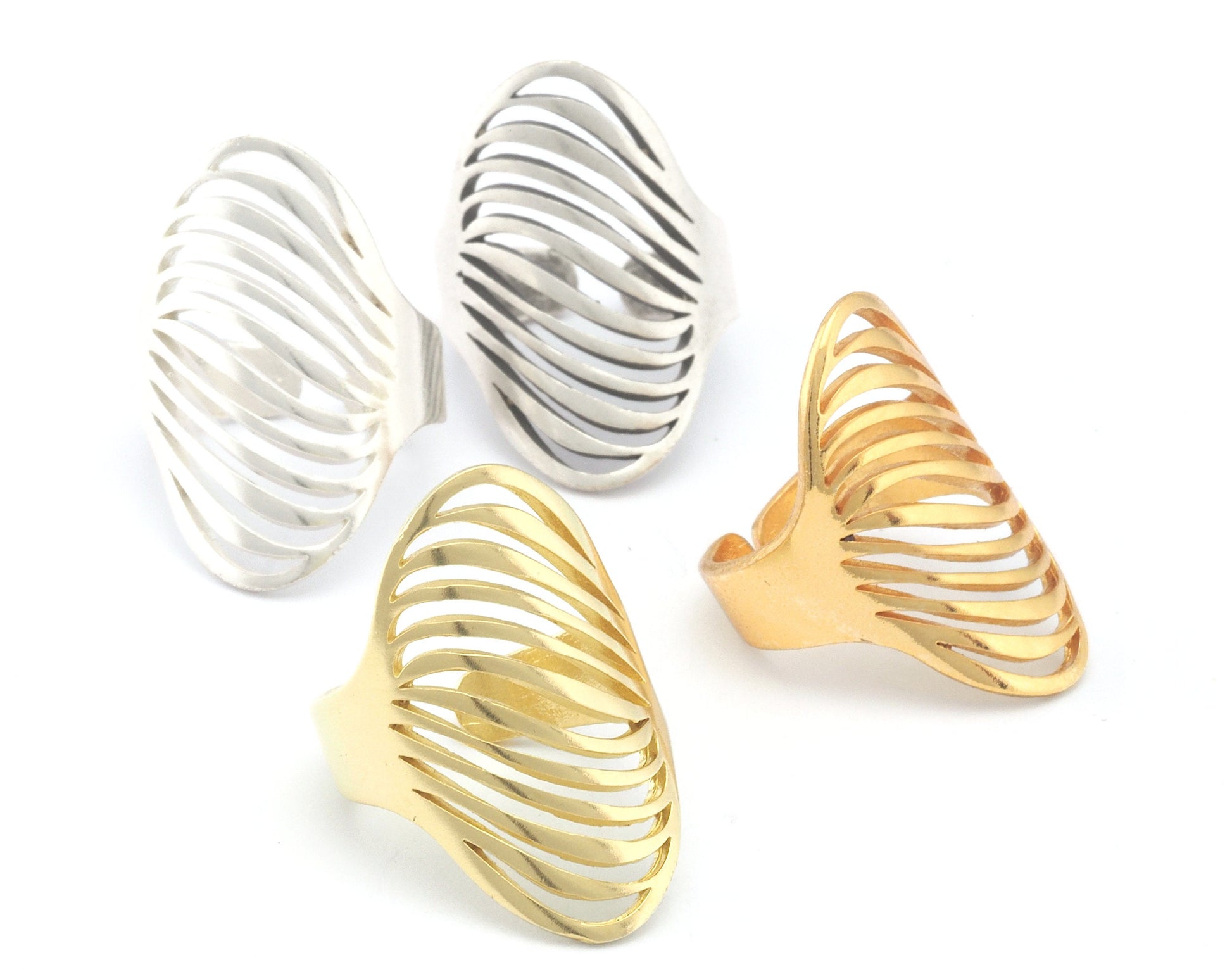 Line Wave Oval Adjustable Ring Raw Brass - Antique silver - Shiny Silver - Shiny Gold (7US 9US inner size) OZ4746