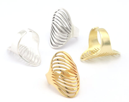 Line Wave Oval Adjustable Ring Raw Brass - Antique silver - Shiny Silver - Shiny Gold (7US 9US inner size) OZ4746