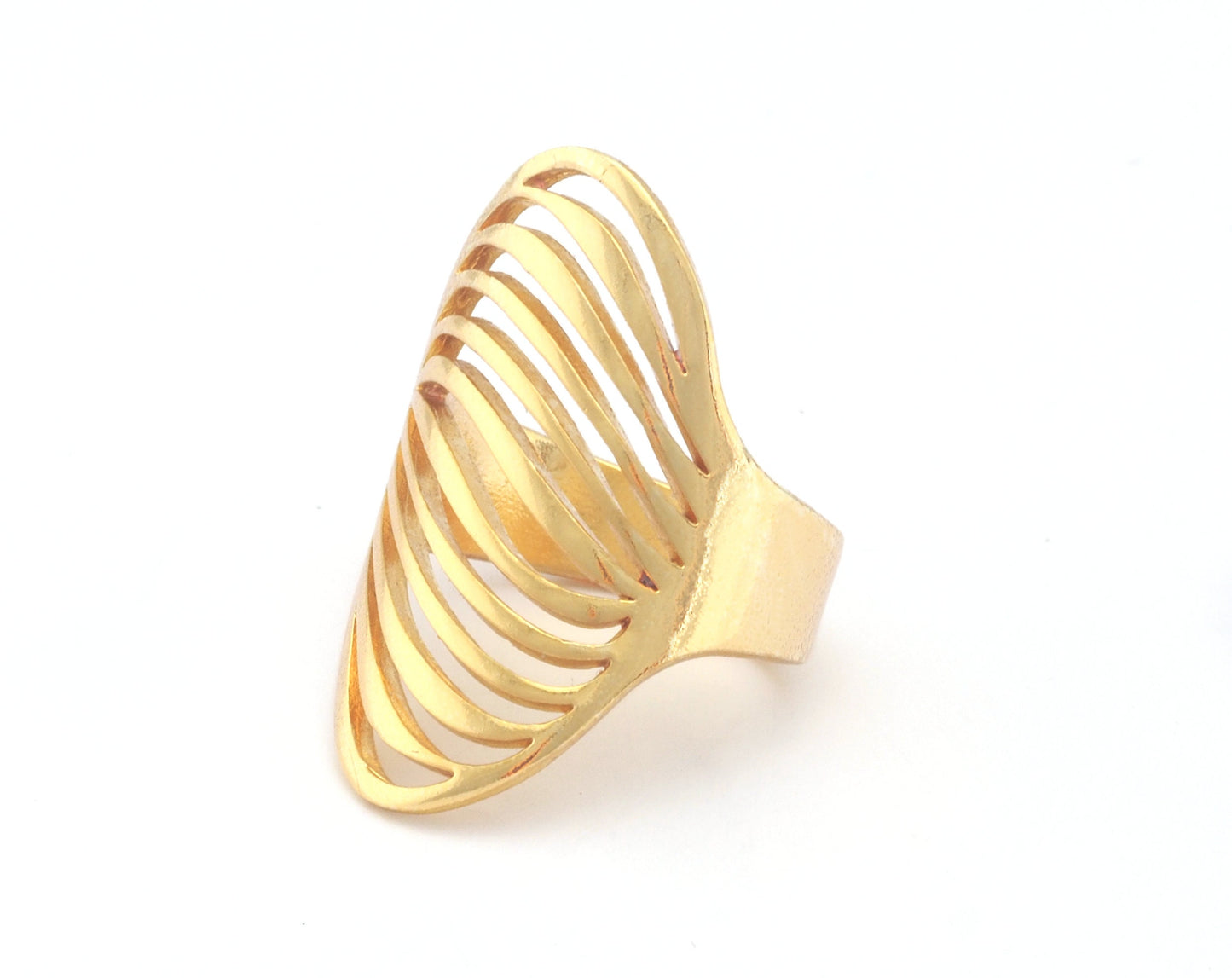 Line Wave Oval Adjustable Ring Raw Brass - Antique silver - Shiny Silver - Shiny Gold (7US 9US inner size) OZ4746