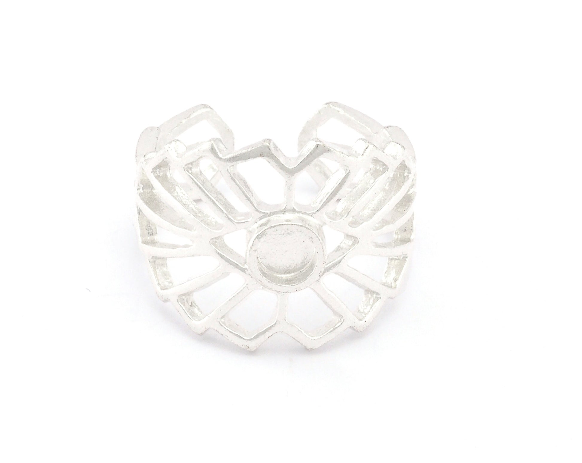 Sun Ethnic Ring Blank Base Glass Cabochon Blank Adjustable raw brass, antique silver , shiny silver, shiny gold (4mm setting) 6-9US 4751