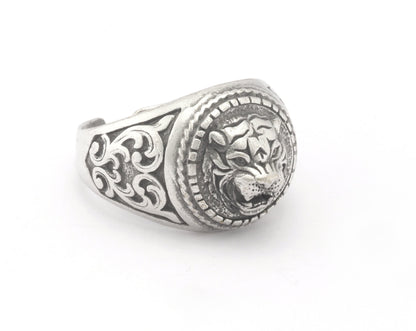 Tiger Lion Wild Cats Signet Adjustable Ring Raw Brass , Antique silver, Shiny Silver, Shiny Gold Plated (10US 12US inner size) OZ4747