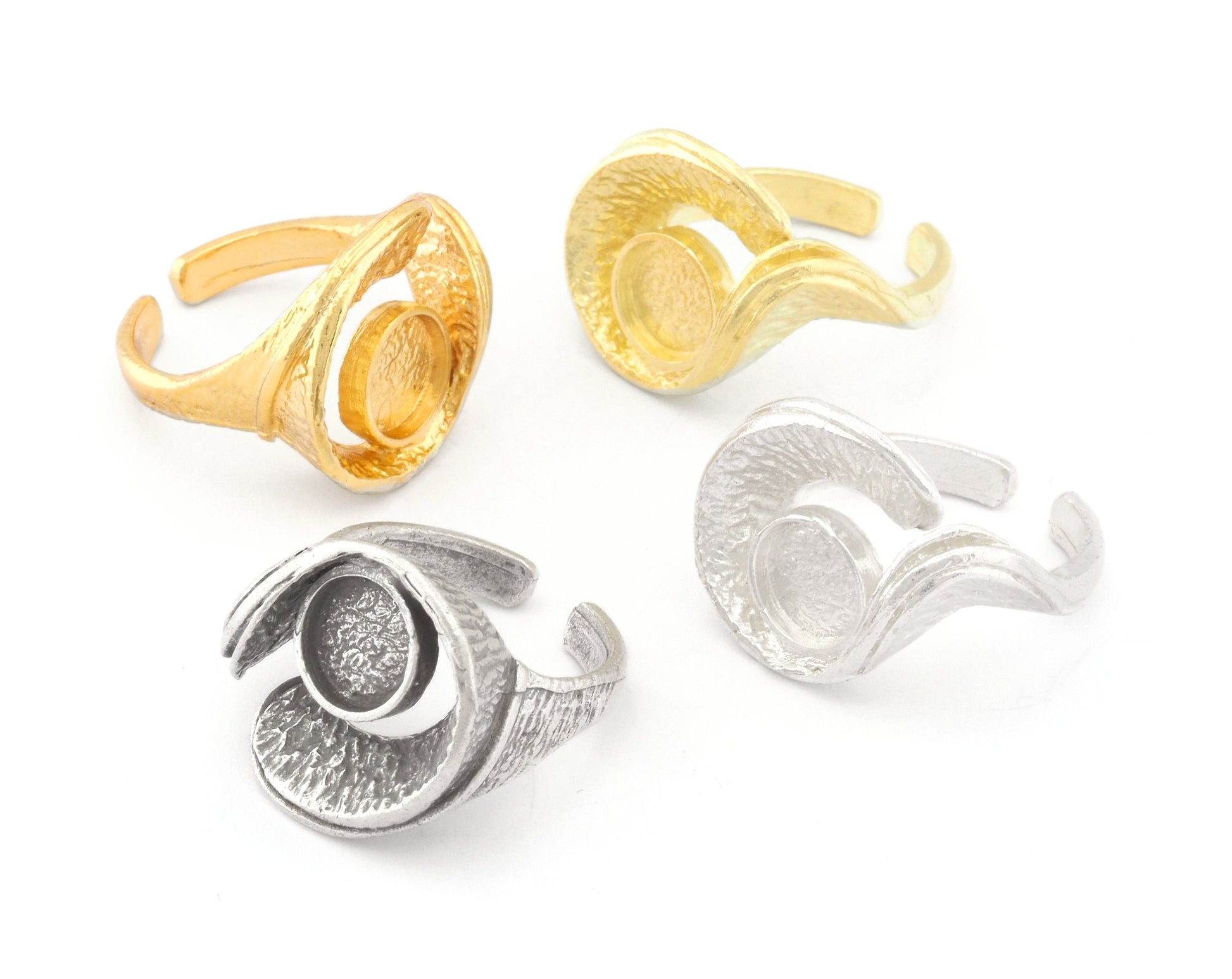 Adjustable Ring Bezel Setting Raw Brass, Antique silver, Shiny silver, Shiny gold 8 mm Round Setting (7US - 9USinner size ) 4780