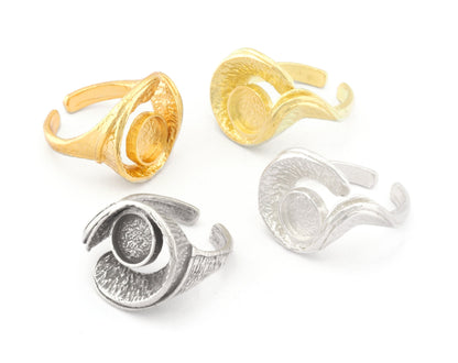 Adjustable Ring Bezel Setting Raw Brass, Antique silver, Shiny silver, Shiny gold 8 mm Round Setting (7US - 9USinner size ) 4780