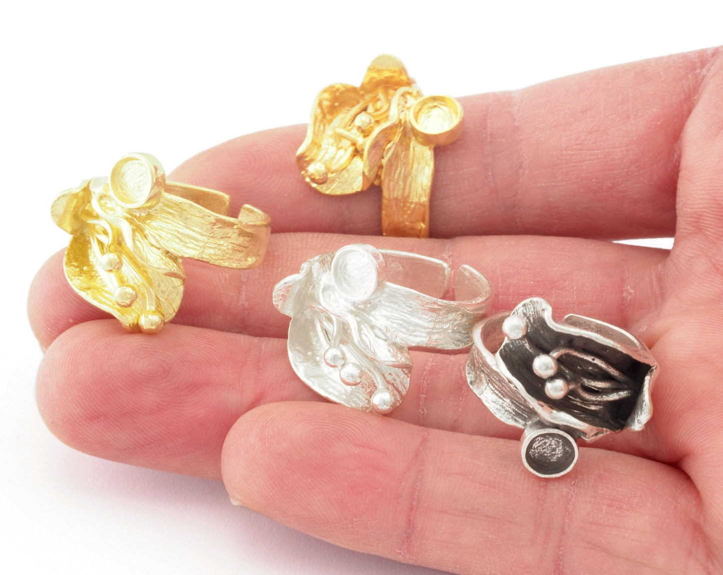 Adjustable Ring Bezel Setting Raw Brass, Antique silver, shiny silver, shiny gold 5 mm Round Setting (7US - 9USinner size ) 4786