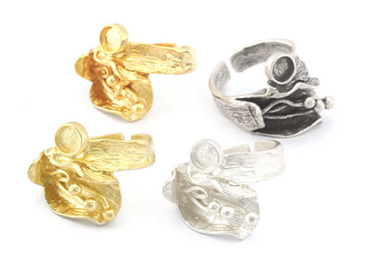 Adjustable Ring Bezel Setting Raw Brass, Antique silver, shiny silver, shiny gold 5 mm Round Setting (7US - 9USinner size ) 4786