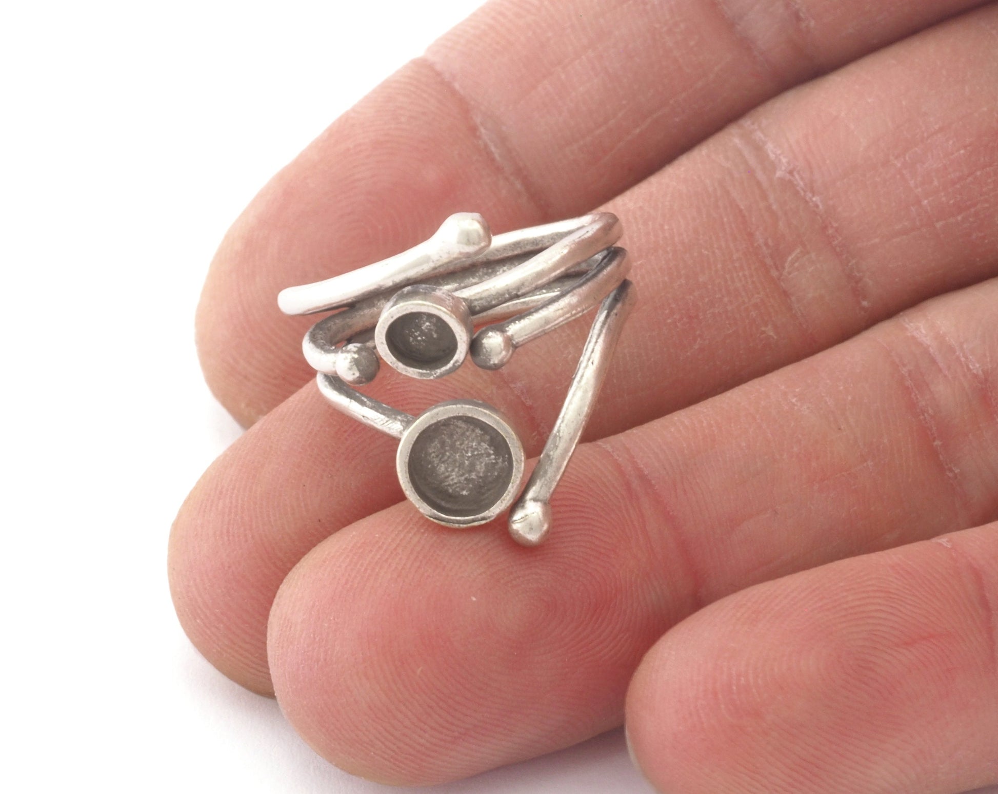 Adjustable Ring Bezel Setting 4mm and 6 mm Round Setting Raw Brass , Antique silver, Shiny silver, Shiny gold plated (7US - 9US size ) 4787