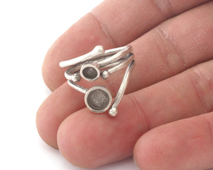 Adjustable Ring Bezel Setting 4mm and 6 mm Round Setting Raw Brass , Antique silver, Shiny silver, Shiny gold plated (7US - 9US size ) 4787