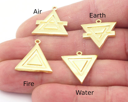 Four Elements Symbols Charms Pendant Raw Brass (21x19mm) 4695-96-97-98