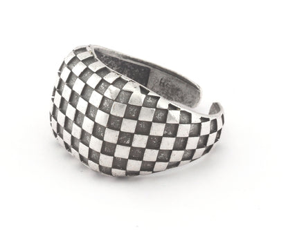 Checker Chess Squares Signet Adjustable Ring Raw Brass - Antique silver - Shiny silver - Shiny gold Plated (10US - 12US inner size) 4742