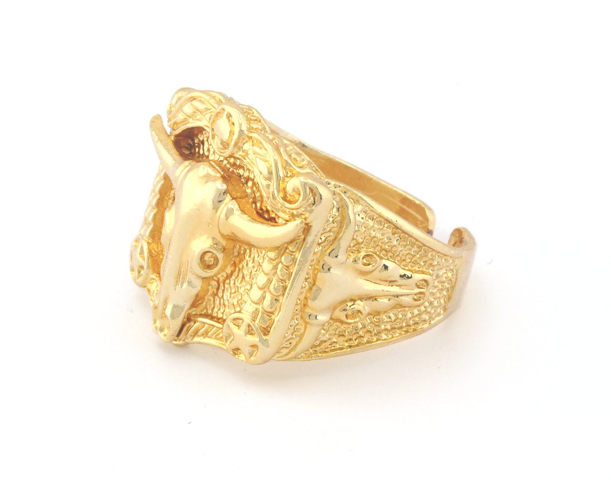 Bull Skull Western Signet Adjustable Ring Raw Brass - Antique silver - Shiny silver - Shiny gold Plated (10US - 12US inner size) 4717