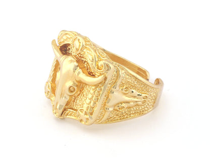 Bull Skull Western Signet Adjustable Ring Raw Brass - Antique silver - Shiny silver - Shiny gold Plated (10US - 12US inner size) 4717