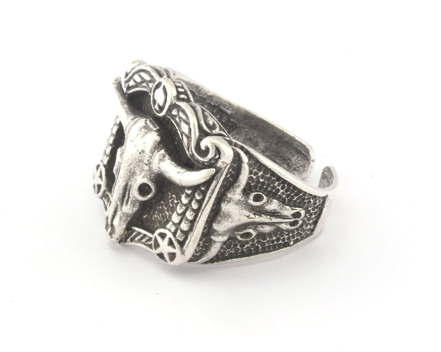 Bull Skull Western Signet Adjustable Ring Raw Brass - Antique silver - Shiny silver - Shiny gold Plated (10US - 12US inner size) 4717