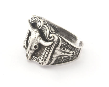 Bull Skull Western Signet Adjustable Ring Raw Brass - Antique silver - Shiny silver - Shiny gold Plated (10US - 12US inner size) 4717