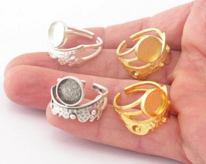 Round Blank Adjustable Ring Half Bezel Raw Brass, Antique silver, Shiny silver, Shiny gold plated 10 mm Setting (7US - 9USinner size ) 4789