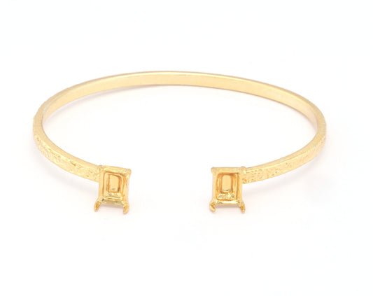 Octagon Rectangle Textured Bracelet Cuff Bezel Blank Settings Base Gold Plated brass (60mm inner size - Adjustable)(8x6mm) OZ4762