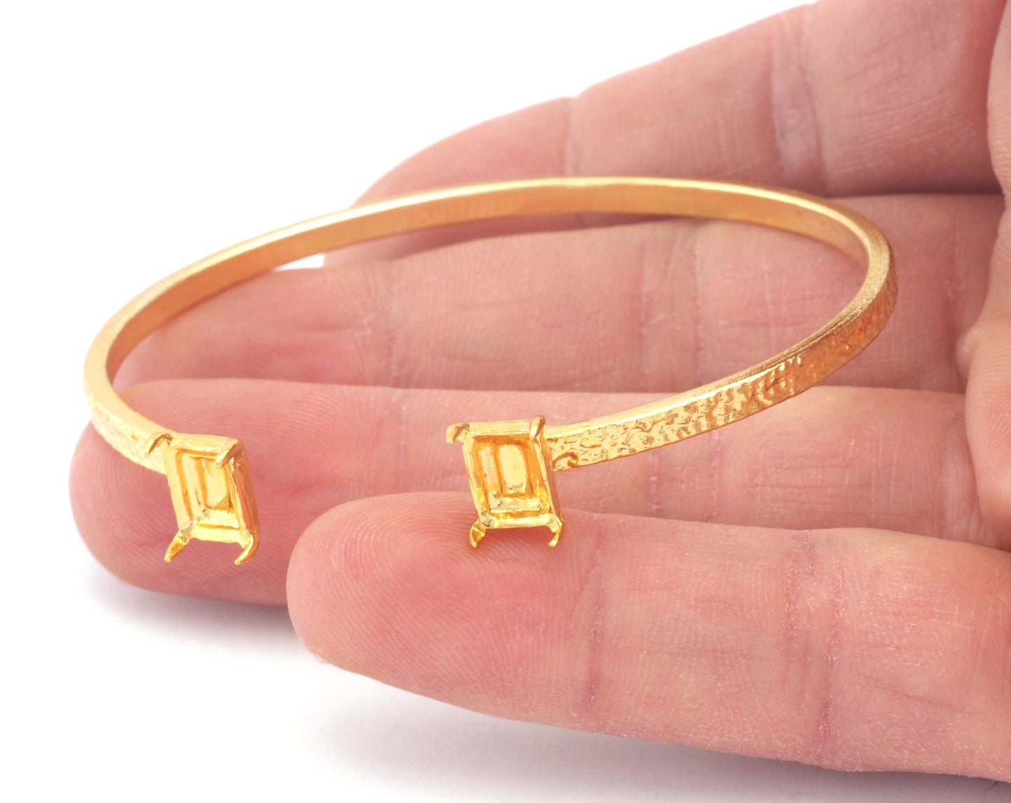 Octagon Rectangle Textured Bracelet Cuff Bezel Blank Settings Base Gold Plated brass (60mm inner size - Adjustable)(8x6mm) OZ4762