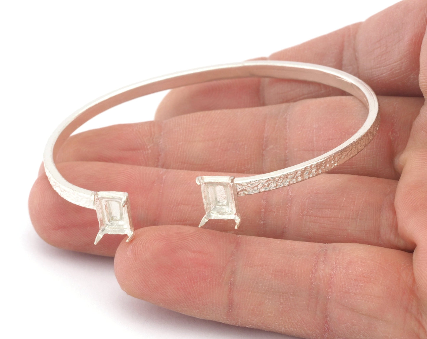 Octagon Rectangle Textured Bracelet Cuff Bezel Blank Settings Base Shiny Silver Plated brass (60mm inner size - Adjustable)(8x6mm) OZ4762