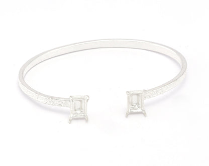Octagon Rectangle Textured Bracelet Cuff Bezel Blank Settings Base Shiny Silver Plated brass (60mm inner size - Adjustable)(8x6mm) OZ4762