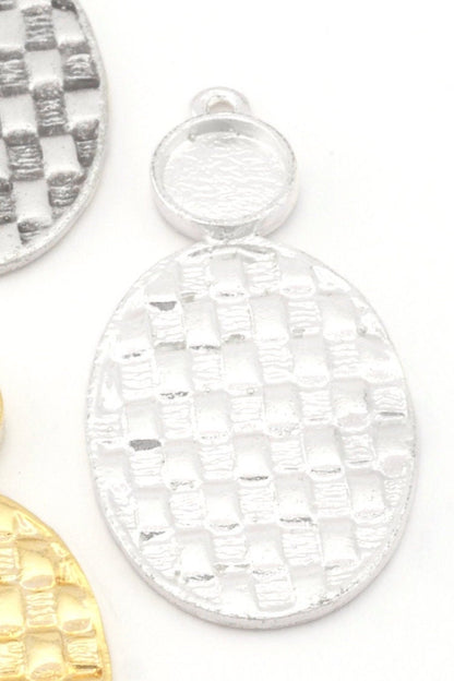 Oval Setting Blank Pendant Woven Textured Raw, Shiny, Antique Silver , Gold Plated Brass 42mm 1.5mm thickness 4777