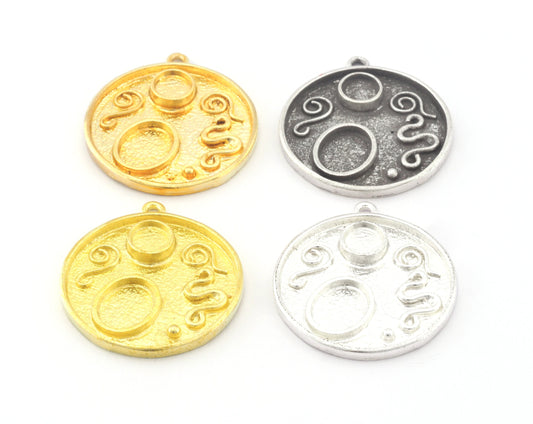 Round Setting Blank Resin Pendant Charm Raw, Shiny, Antique Silver , Gold Plated Brass 32mm 4779