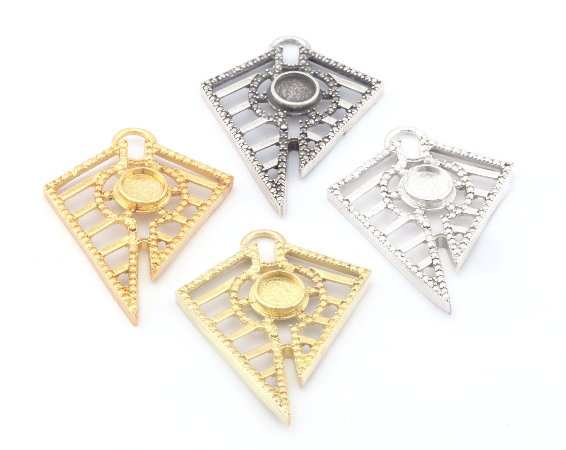 Kite Symbol Setting Blank Pendant Raw, Shiny, Antique Silver , Gold Plated Brass 39mm 1.5mm thickness Charms OZ4773