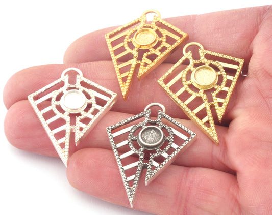 Kite Symbol Setting Blank Pendant Raw, Shiny, Antique Silver , Gold Plated Brass 39mm 1.5mm thickness Charms OZ4773