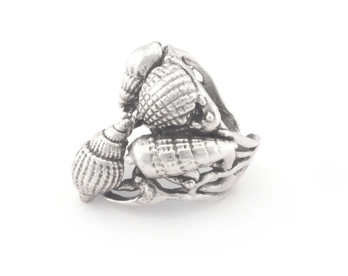 Sea Shell Nautical Signet Adjustable Ring Antique Silver Plated (7US - 10US inner size) 4790
