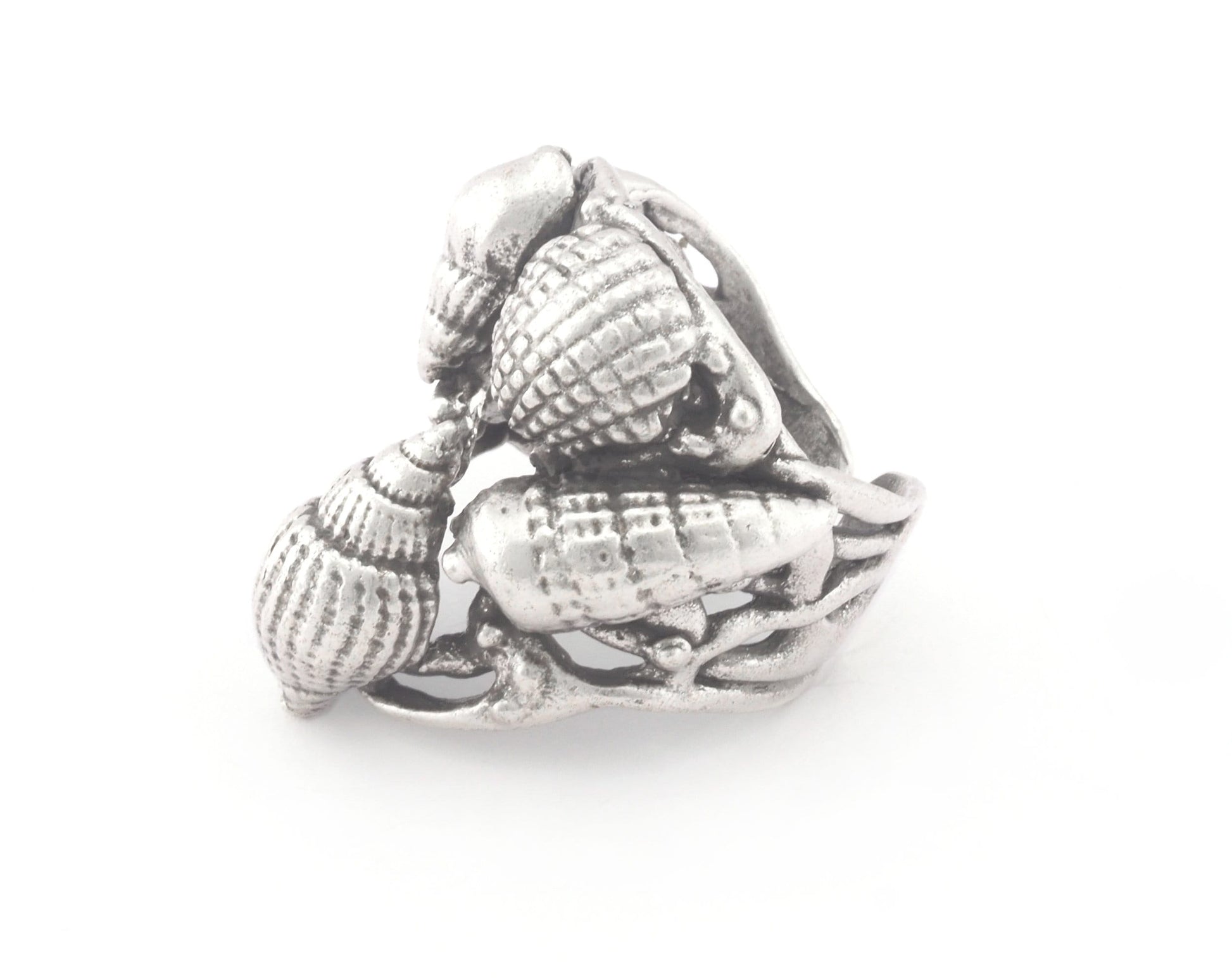 Sea Shell Nautical Signet Adjustable Ring Antique Silver Plated (7US - 10US inner size) 4790