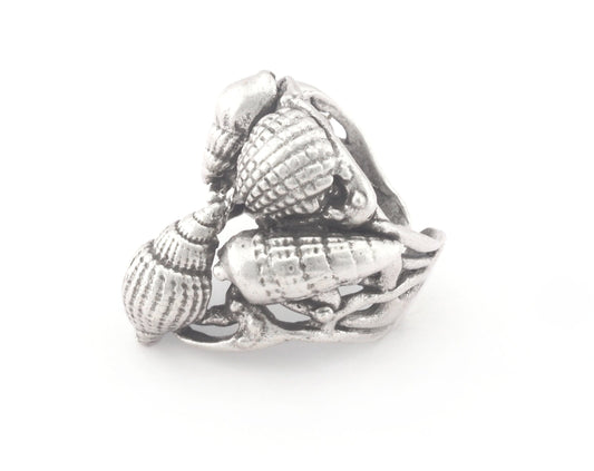 Sea Shell Nautical Signet Adjustable Ring Antique Silver Plated (7US - 10US inner size) 4790
