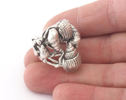 Sea Shell Nautical Signet Adjustable Ring Antique Silver Plated (7US - 10US inner size) 4790